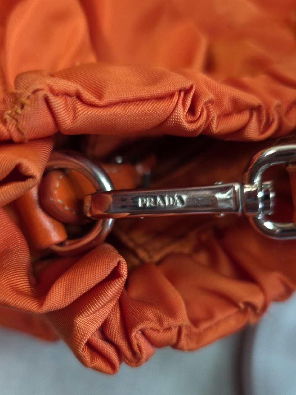 Prada Ruched Nylon Shoulder Bag in Papaya orange - Picture 10 of 12